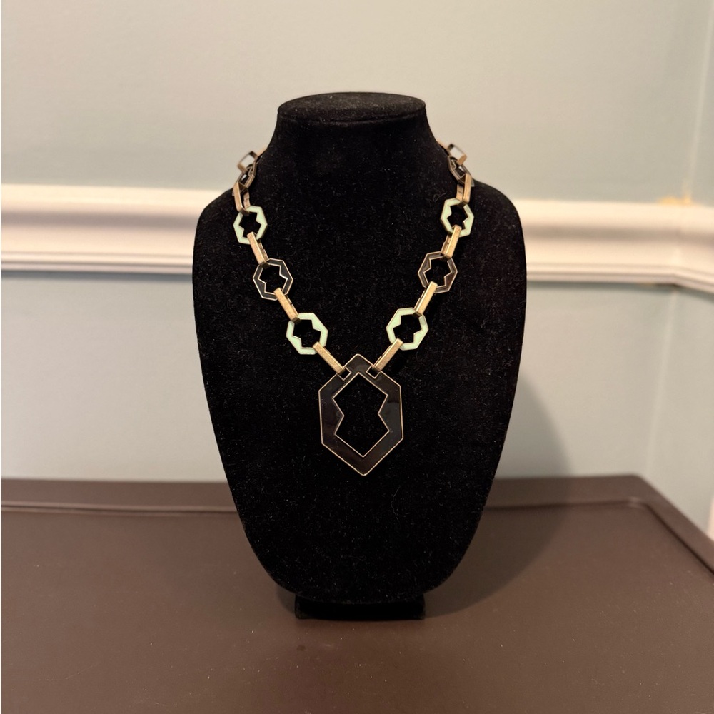 Vintage Elegant Gold and Black Enamel Geometric Necklace